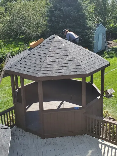Completed specialty gazebo roof by RG Roofing & Exteriors